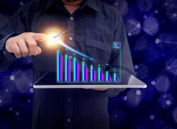 Business growth concept, show marketing graph analyzing stock market changes with achieve the target marketing