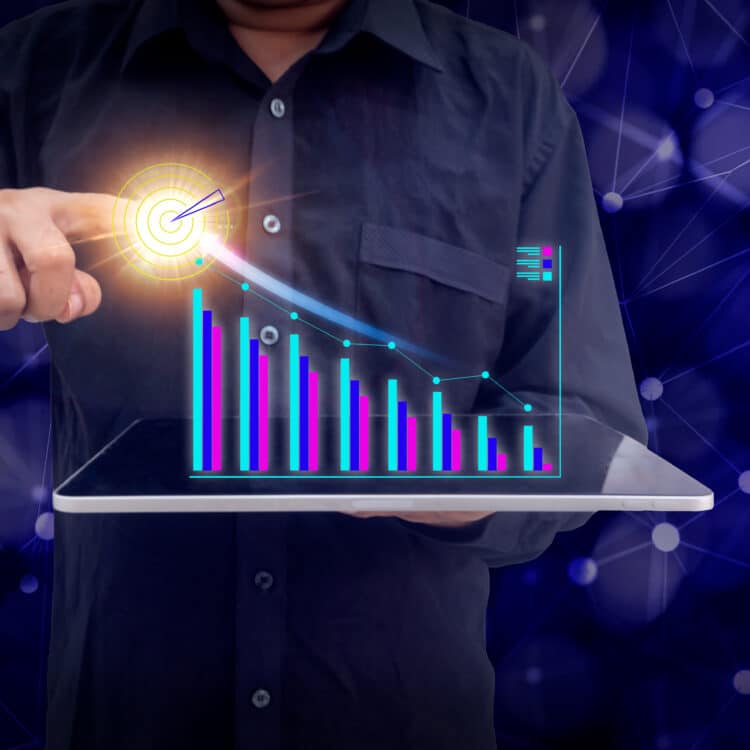 Business growth concept, show marketing graph analyzing stock market changes with achieve the target marketing